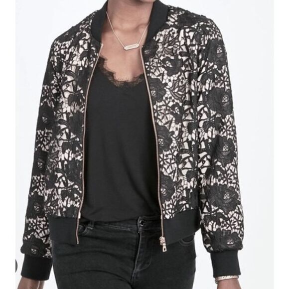 Wendys  Boutique Black & White Lace Bomber Jacket Size 16 NEW - Picture 2 of 11